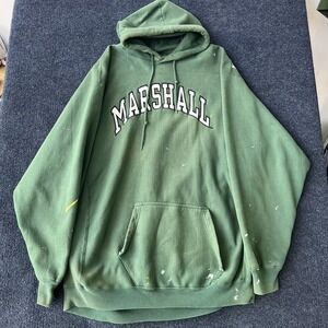 Marshall Hoodie Mens 2XL Green Steve & Barry's Pullover Distressed Paint Y2K